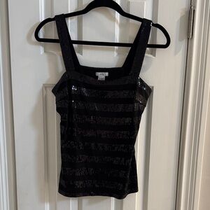 Caché Vintage Black Sequin Striped Top w/ Black Sequin Straps